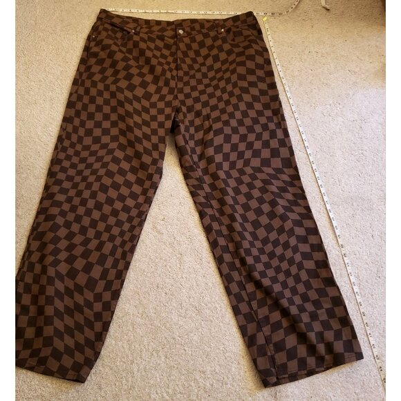 H&M Brown Checkered Denim Slit Hem Jean Pants Size XXL EUC - Picture 8 of 9